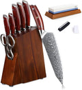 YARENH 8-Piece Kitchen Knife Set with Block,Damascus Chef Knife, 67-Layer High Carbon Stainless Steel,Sharp Rust-Resistant Blades,Sandalwood Handle