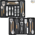Lifewit Silverware Drawer Organizer and Utensil Organizer Set, Expandable Cooking Cutlery Tray for Kitchen, Adjustable Plastic Flatware Holder Storage Divider for Spoons Forks Knives, Large, Black