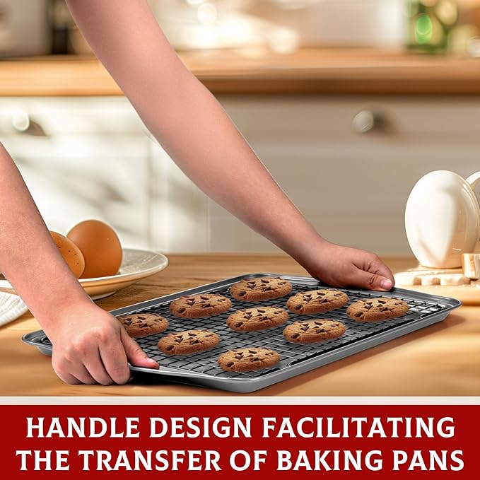 Baking Sheet with Rack Set - 3 Baking Sheets + 3 Cooling Racks, Carbon Steel Cookie Sheets & Cooling Racks in Multiple Sizes, Thickened & Warp-Resistant, Dishwasher Safe