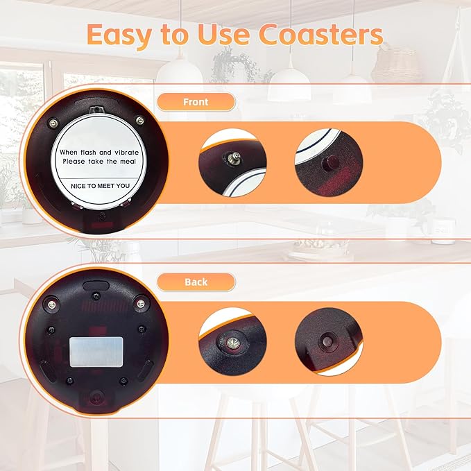 Restaurant Pager System, Buzzers for Restaurants 24 Coaster Pagers with Rubber Protection, Touch Keyboard Transmitter,2 Charging Base, Buzzer System for Food Truck Church Nursery Coffee Shop