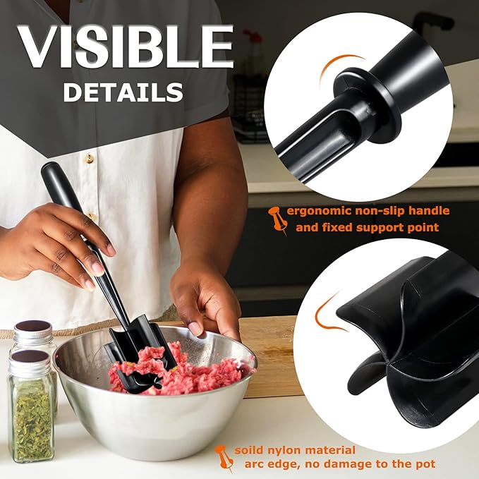 2 Pack Multifunctional Meat Masher ，Hamburger Chopper, Potato Masher,Ground Beef, Kitchen Tool (Black&Green)