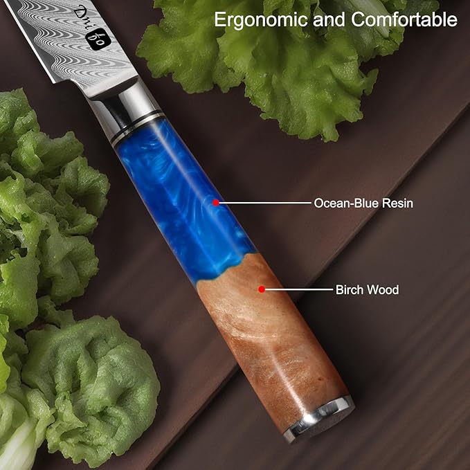 Kitchen Utility Knife 5 Inch, Japanese VG10 Steel Damascus Paring knife, Small Kitchen chef Knife with Gift Box and Resin Wood Handle, Ideal Birthday Gift for Men and Women