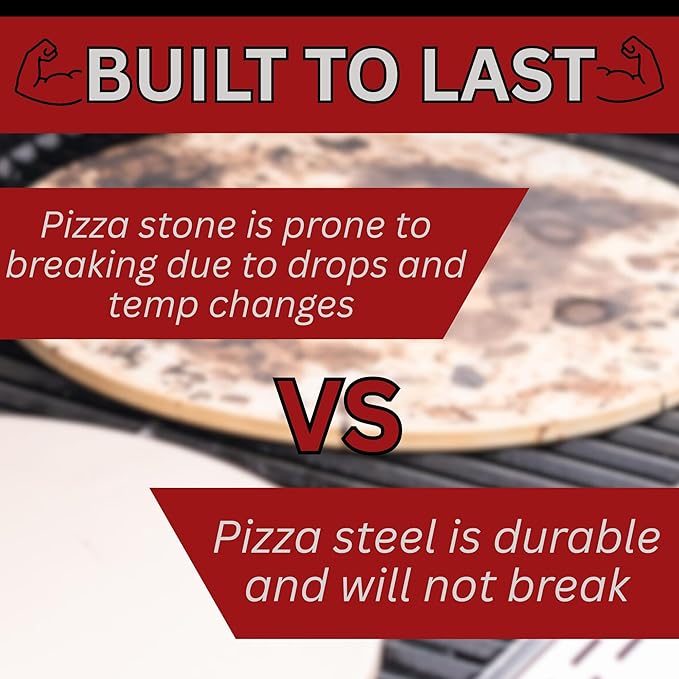 ThermiChef 14" by 20" Pizza Steel (3/16" Standard Thickness) - Multipurpose Cooking Steel for Ovens & Grills - Made in the USA