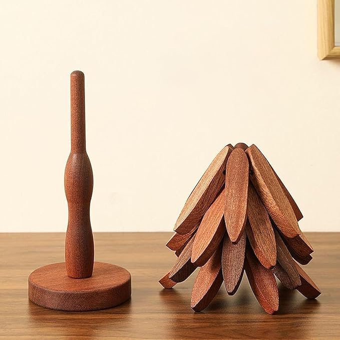 Natural Wood Tree Trivet Set, 𝐍atural Tree Trivet Set - 4 Wooden Trivets,4 Wooden 𝐓rivets & 1 Stand Like a Christmas Trees,for Hot Dish,Pot,Bowl,Teapot,Hot Pot Sets (Natural Wood 3 Trivets,1set)