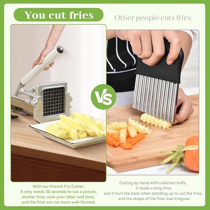 Commercial French Fry Cutter, Heavy Duty Potato Slicer with 3/8Inch Blade, Stainless Steel Potato ChopperFrench Fries Cutter with Suction Feet,