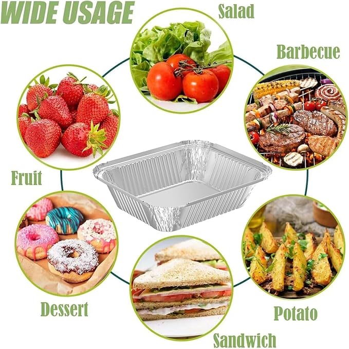 WANBAO 50 PACK 8.3"x6.2" Disposable Tin Foil Pans with Lids 2.25LB Aluminum Pans To Go Containers for Cooking, Baking, Catering Party Meal Prep, Take Out, Freeze