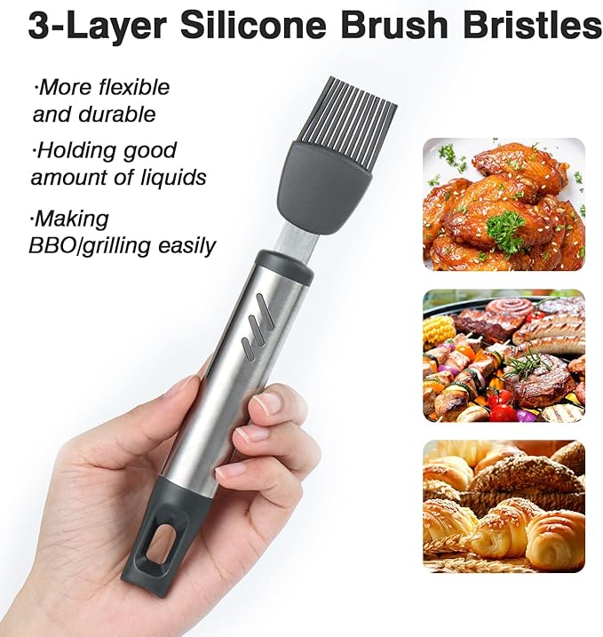 Silicone Basting Brush, 7.67 Inch Pastry Brush For Baking Barbecue, Heat Resistant Grill Brush For Oil And Sauce, Comfortable Grip, BPA Free and Dishwasher Safe (2 Pcs)
