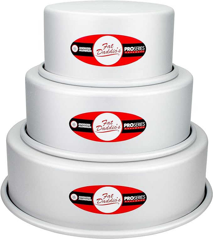 Fat Daddio's Anodized Aluminum 3-Tiered Round Cake Pan Set 3 Inch Depth, 4", 6", 8"