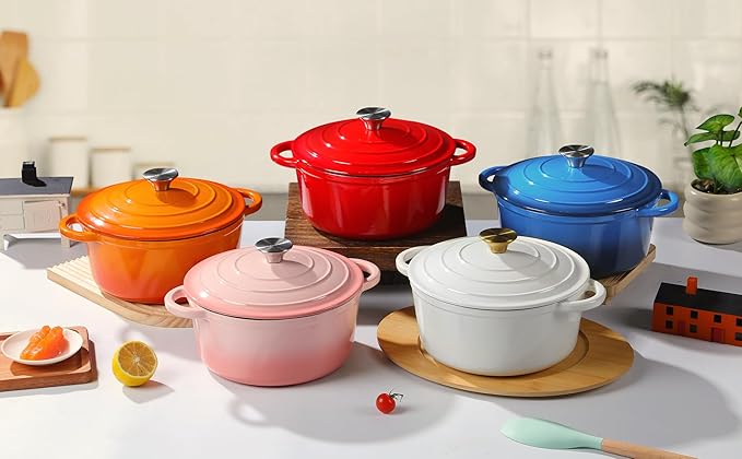 Enameled Cast Iron Dutch Oven Pot with Lid Heavy-Duty Cookware for Bread Baking, Braising, Stews, Roasting,7QT，red