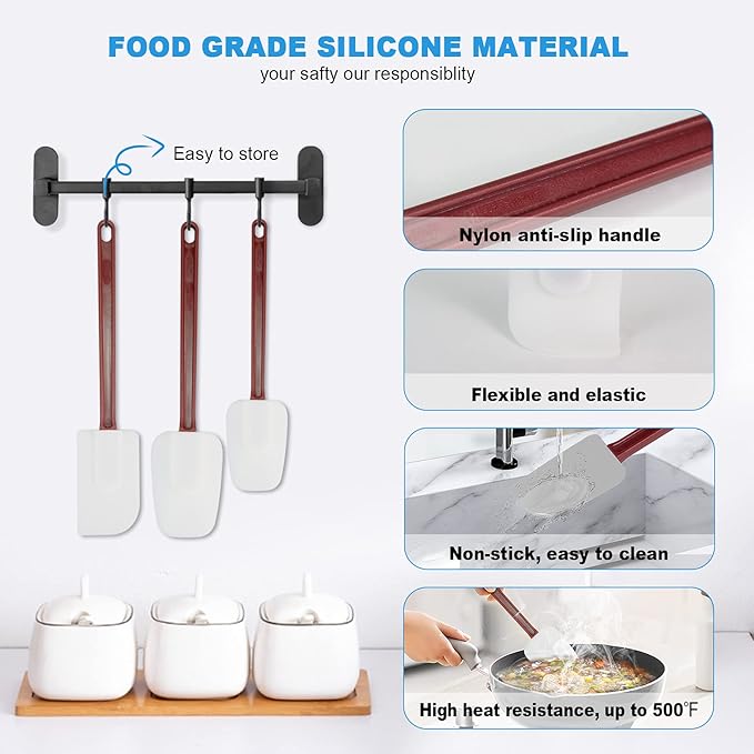 High Heat Resistant Silicone Scraper Spoon Commercial Spatula for Cooking, Rubber Spatula Set of 2, (16.5'')