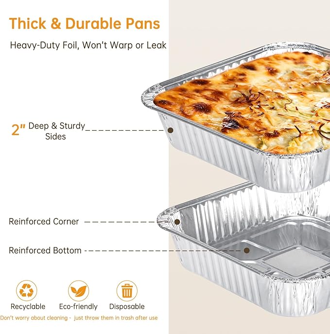 Aluminum Pans 8x8-20 Pack Disposable Foil Pans, Heavy Duty Aluminum Roasting Trays for Baking, Cooking, Heating, Storing, Prepping Food