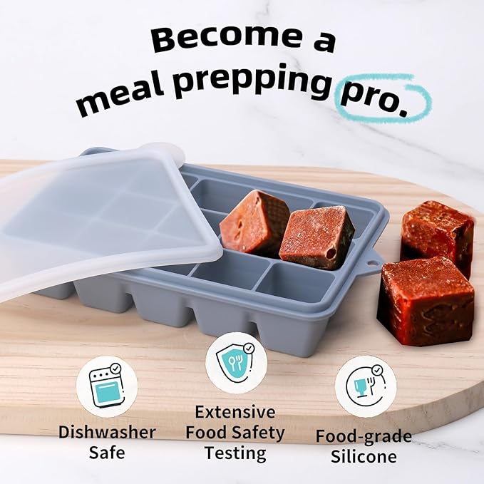 2 Tbsp Silicone Freezer Molds - Perfect for Storing Garlic, Herbs, Ginger, Pesto, Tomato Paste, Lemon Juice, Purees and More - Silicone Food Freezer Tray (Multicolor 3 Pack)