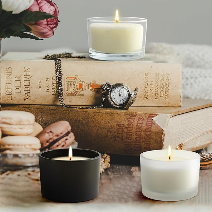 Thick Candle Jars for Making Candles 16 Pcs, 4 OZ Empty Jars with Wood Lids for Candle Making, Sample Container - Dishwasher Safe,Clear