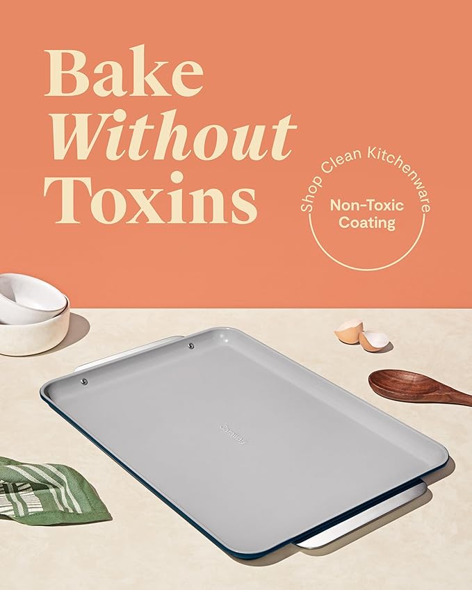 Caraway Non-Stick Ceramic Baking Sheet - Naturally Slick Ceramic Coating - Non-Toxic, PTFE & PFOA Free - Perfect for Baking, Roasting, and More - Large (18" x 13") - Navy
