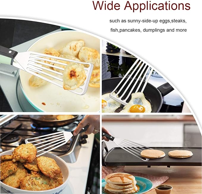 HaSteeL 2 Pack Fish Spatula Turner, 12.5" & 11" Stainless Steel Slotted Spatula Set for Kitchen Cooking, Flipping, Turning, Frying & Grilling, Full Tang ABS Handle, Dishwasher Safe