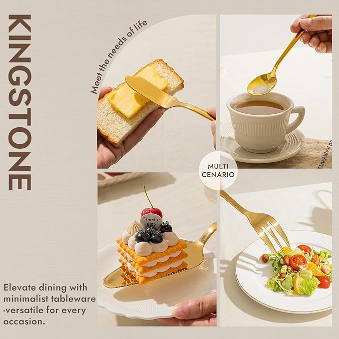 KINGSTONE Large Hostess Gold Serving Utensils Set, 18/10 Stainless Steel -10 inch Serving Spoons, Slotted Spoons, Forks, Tongs, Cake Pie Server, Butter Knife, Sugar spoon for Buffet, Wedding, Party