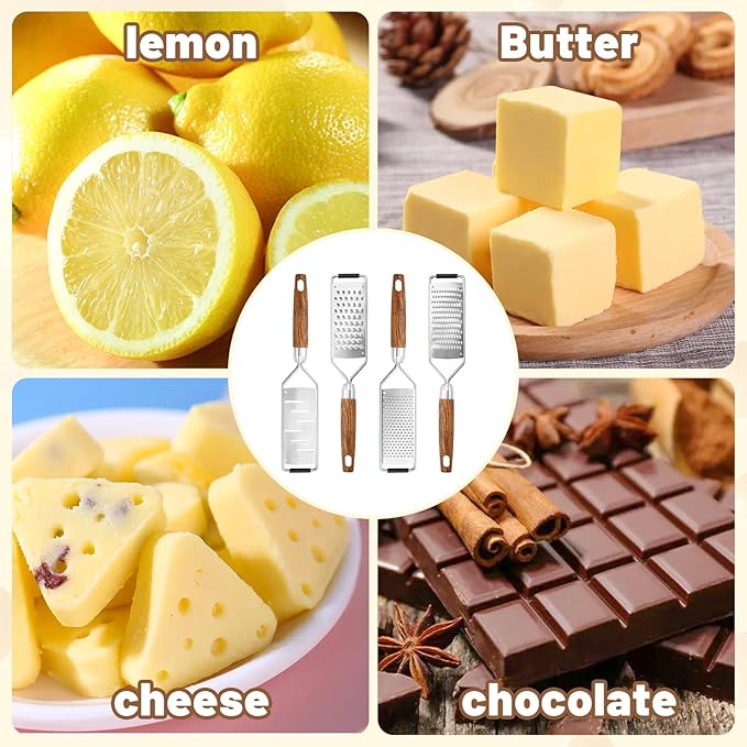 SHIKORI Stainless Steel Cheese Grater with Natural Wood Handle for Parmesan Cheese Lemon, Ginger, Cheese, Nutmeg, Potato, Chocolate and Garlic, With Protective Cover-Round Hole