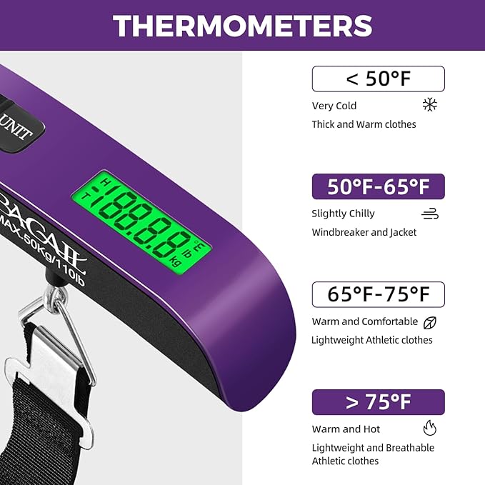 BAGAIL Digital Luggage Scale, 110lbs Hanging Baggage Scale with Backlit LCD Display, Portable Suitcase Weighing Scale, Travel Luggage Weight Scale with Hook, Strong Straps for Travelers