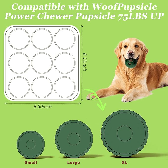 9Cavities Silicone Dog Treat Mold for Woof Pupsicle & Power Chewer Pupsicle, Frozen Dog Treat Molds for Making Refill Treats, Reusable Treat Tray for The Pupsicle Toy 25-75lbs (Extra Large)