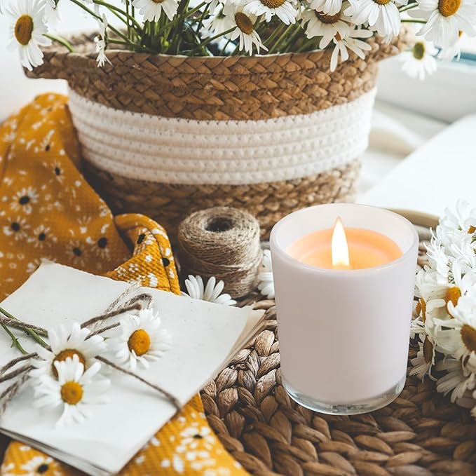 Thick Candle Jars for Making Candles 16 Pcs, 7 OZ Empty Jars with Wood Lids for Candle Making, Sample Container, White