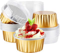 EUSOAR Disposable Ramekins Aluminum Foil, Gold 25Packs 5oz Baking Cups with Lids Mini Muffin Liners, Dessert Cheesecake Pan Creme Brulee Cupcake Containers for Catering Club Wedding Party