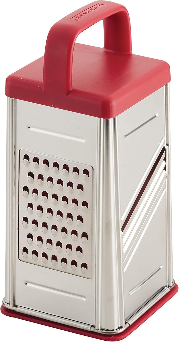 Rachael Ray Tools and Gadgets Stainless Steel Box Grater for Vegetables, Chocolate, Hard Cheeses, and more, Red(9.43 x 8.84 x 8.06 inches)