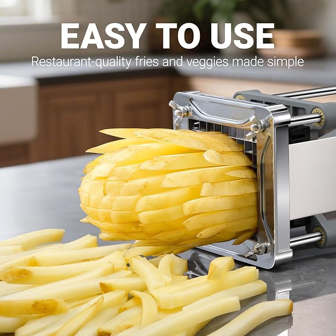 French Fry Cutter, Sopito Professional Potato Cutter Stainless Steel with 1/2-Inch and 1/4-Inch and 3/8-Inch Blade Great for Potatoes Carrots Cucumbers