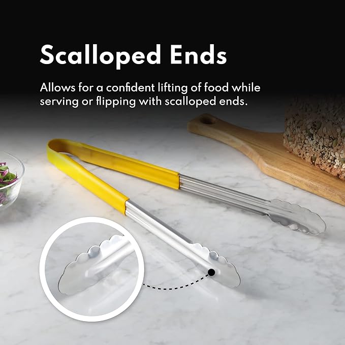 New Star Foodservice 35872 9-Inch Utility Spring Tongs, Stainless Steel, Vinyl Coated, Set of 12, Red