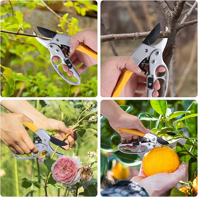 Ultra Sharp Germany Steel Pruning Shears - Cuts 3X Easier, Weak Hand Arthritis Snips, Rust-Resistant, Effortlessly 1-Inch Cut Capacity Garden Scissors, Ergonomic Handle (2 pack-yellow)