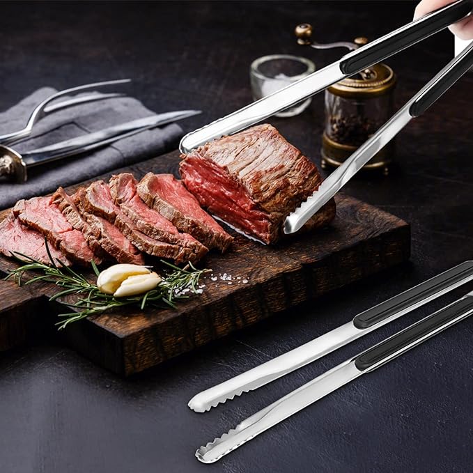 4 Pack Premium Stainless Steel Kitchen Tongs, Serving Tongs for Cooking, XEVOM Metal Food Tongs with Non-Slip Grip, Heat Resistant Grill Tongs 12 inch