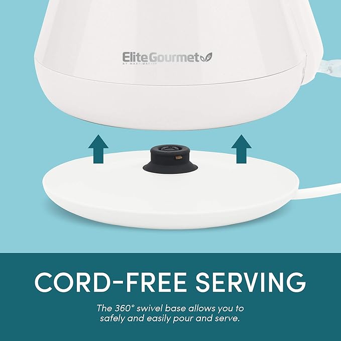 Elite Gourmet EKT-1203W 1350W Double Wall Insulated Cool Touch Electric Water Tea Kettle, BPA Free Stainless Steel Interior and Auto Shut-Off