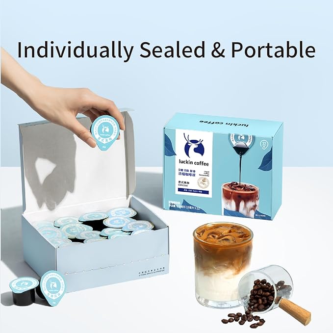 LUCKIN COFFEE Espresso Cold Brew Pods, (18 Count) Peel and Pour Pods Hot or Iced Instant Coffee Concentrate.
