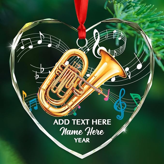 Personalized Year Text Name Tuba Instrument Glass Xmas Tree Ornament, Customized Tuba Lover Keepsake Ornaments Gift for Tubaist Daughter Son Husband Wife, Awesome Tubas Musical Instrument Ornament
