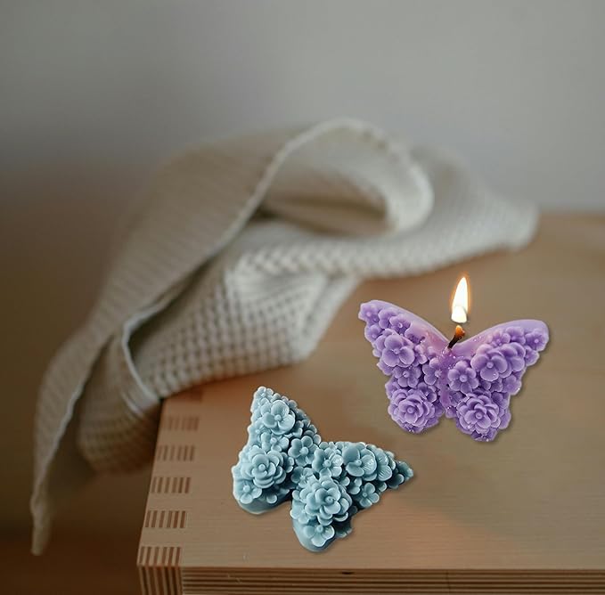 Flower Butterfly Candle Mold, Floral Silicone Mold, Animal Plant Resin Mold for Soap Soy Wax Epoxy DIY Handcraft Home Ornaments Wedding Party Home Decoration (Flower Butterfly)