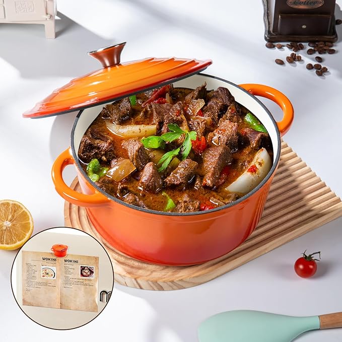 Enameled Cast Iron Dutch Oven Pot with Lid Heavy-Duty Cookware for Bread Baking, Braising, Stews, Roasting,4QT，orange