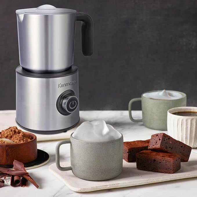 Kenmore Electric Milk Steamer and Foam Maker – Hot or Cold Milk Frother for Coffee, Lattes, Cappuccino, Portable Milk Heater and Foamer for Espresso, Home Brewing, Calentador de Leche para Café
