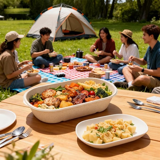 50-pack 34 oz Disposable Food Containers with Lids, Sugarcane Pulp Take Out Containers, Compostable To-Go Microwave Safe Lunch Box for Meal Prep, Salad, Pasta, Nacho, Burrito