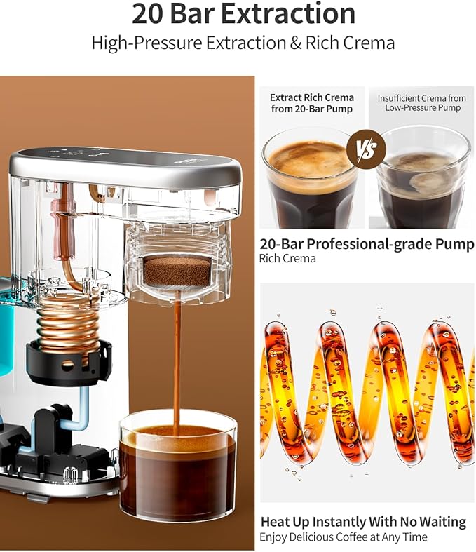C1 Pro Portable Electric Coffee Machine, 20 Bar Travel Espresso Maker with Ground Coffee & NS Capsule, Rechargeable, Instant Heating, 6.1oz Water Tank for Car RV Camping Hiking Office Home