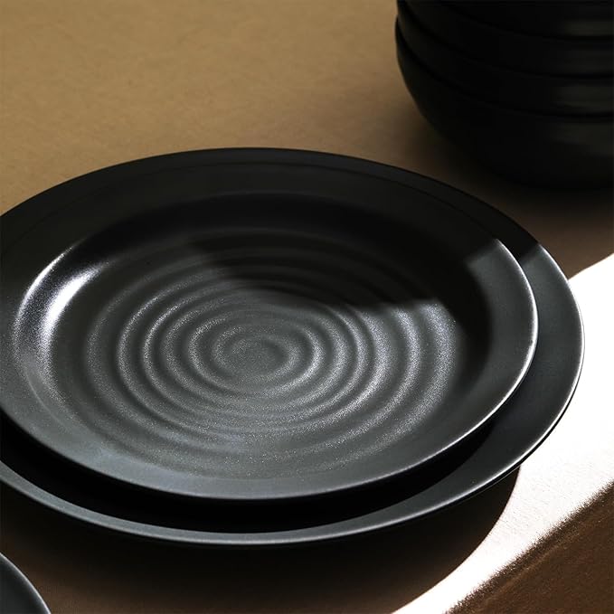 Stone Lain Orbit 24-Piece Dinnerware Set Stoneware, Plates and Bowls Set, Pasta Bowls, Microwave and Dishwasher Safe, Dish Set for 8, Charcoal