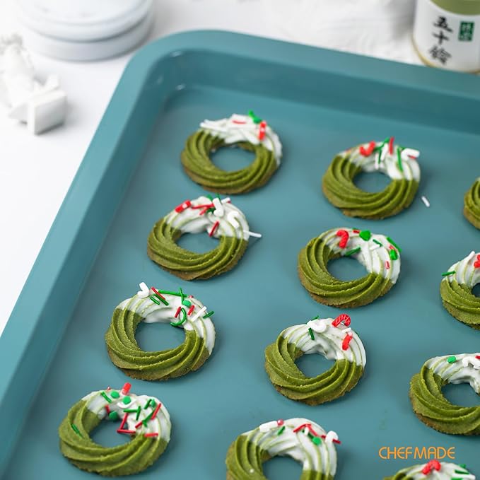 CHEFMADE Sheet Pan, Nonstick 17-Inch Rimmed Cookie Sheet for Baking, Baking Sheet Bakeware for Oven （Green）
