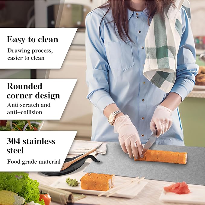 Stainless Steel Cutting Board for Kitchen - 304 Stainless Steel Chopping Boards for Baking, Double-Sided Use for Raw & Cooked Food - Ideal for Homemade Pasta, Pizza & Bread Making (11.8×15.7×0.06")