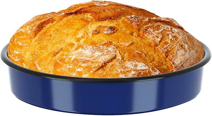 Enamel Round Baking Pan Roasting Dish 10 Inch Non-Stick Cookware for Cake Bread Pie Pizza Roast, Non-Toxic Carbon Steel Oven Dishwasher Safe Thanksgiving Party Gift Bakeware Navy Blue