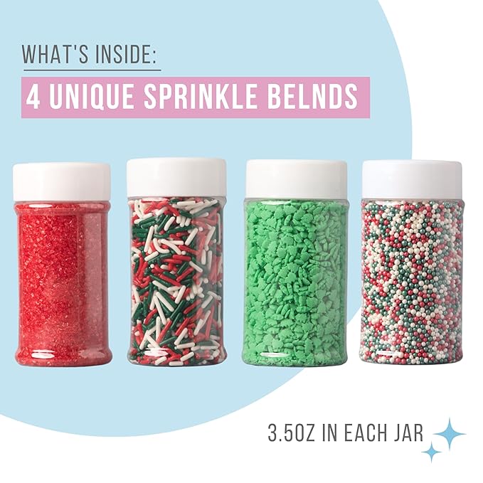 Sweets Indeed Christmas Sprinkles Mix – 10.90 oz Holiday Blend | Edible Jimmies, Nonpareils & Sugar Pearls for Decorating Christmas Cookies, Cakes, Cupcakes & Festive Desserts
