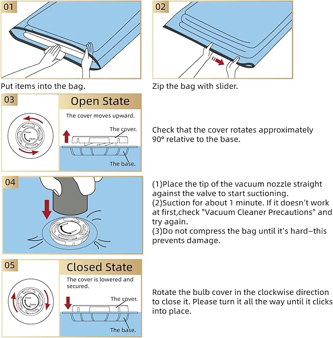 TAILI 10 Pack Vacuum Storage Bags, LONG SIDE ZIP (5 Large+5 Jumbo), Multi-Size Vacuum Seal Bags for Clothing, Storage Bulky Beddings, Comforters and Clothes, Space Saver for Closet Organization
