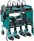 CCCEI Modular Power Tool Organizer Wall Mount with Charging Station. Garage Drill Storage Shelf with Hooks, Heavy Duty Rack, Tool Battery Holder Built in 8 Outlet. Gift for Men. Navy Blue, 2 Pack.