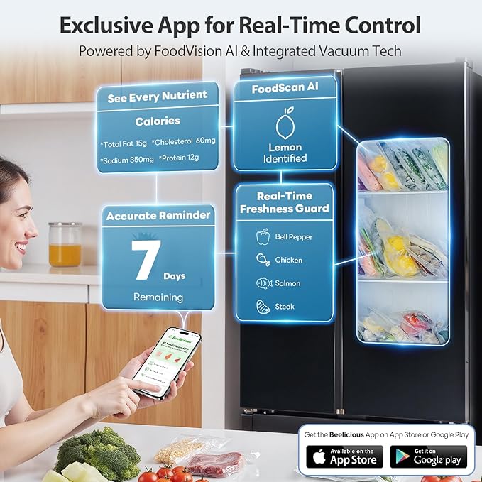 Vacuum Sealer Machine, with Starter Kit and 2-Year Warranty, Beelicious Automatic Air Sealing for Food Storage, Build-in Cutter, Moist Mode, EXT-VAC