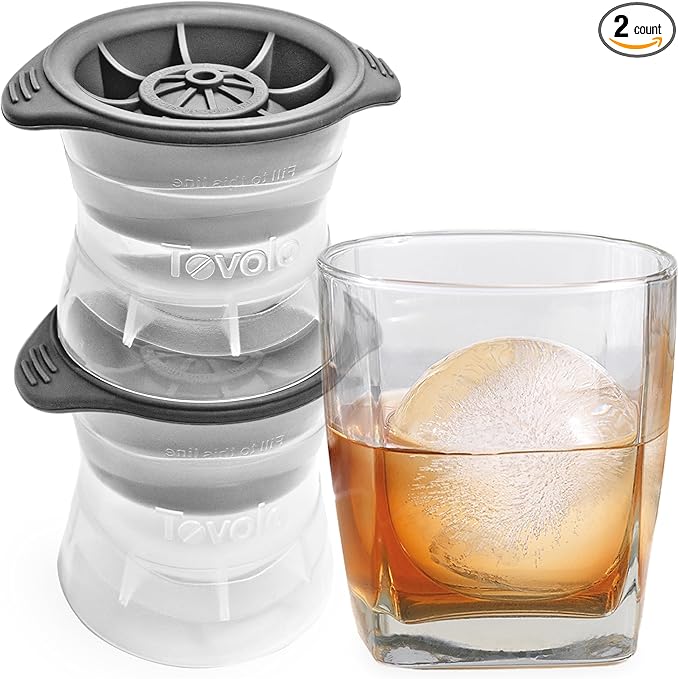 Tovolo Ice Cubes Mold Pack of 2 Large Craft Ice Molds for Whiskey Bourbon Cocktails, Easy Fill No Leak Silicone Ice Molds Gift for Him Stackable Dishwasher Safe BPA Free Heart Ice