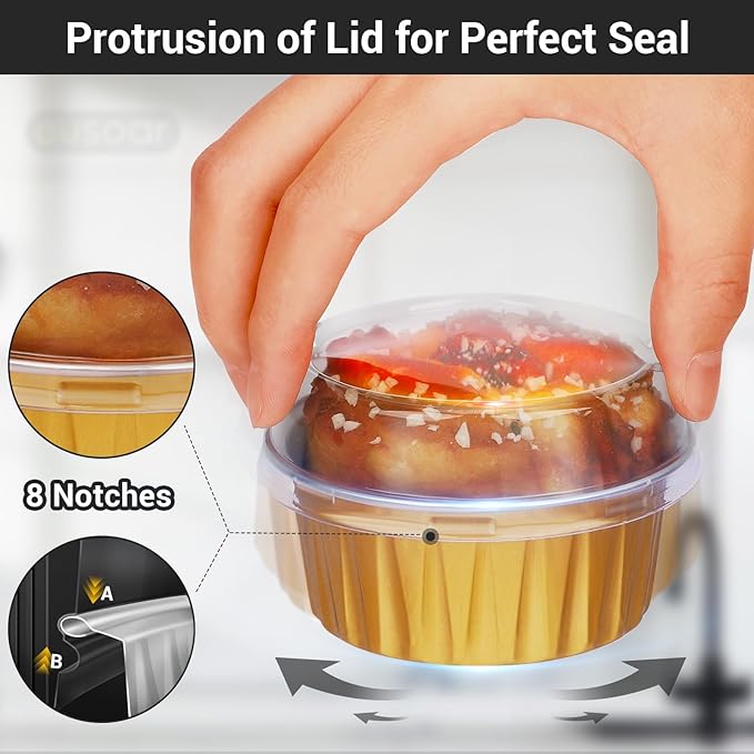 EUSOAR Disposable Ramekins, Gold 50pcs 5oz Mini Aluminium Foil Baking Cups with Lids Creme Brulee Cupcake Liners, Desert Cheesecake Pans Flan Molds Tin Cups Containers for Party Favor Birthday