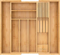 Bamboo-Silverware-Drawer-Organizer-Kitchen, Expandable Utensil Holder Cutlery Tray Flatware Organization Adjustable Wood Tableware Dividers Storage (with Removable Knife Block)(Natural)