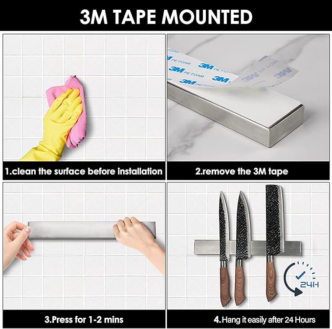 Enkrio 20 Inch Magnetic Knife Holder for Wall - Upgraded Stainless Steel Knife Magnetic Strip No Drilling with 3M Type, Magnet Knife Strip Bar Rack for Kitchen Utensil & Tool Holder